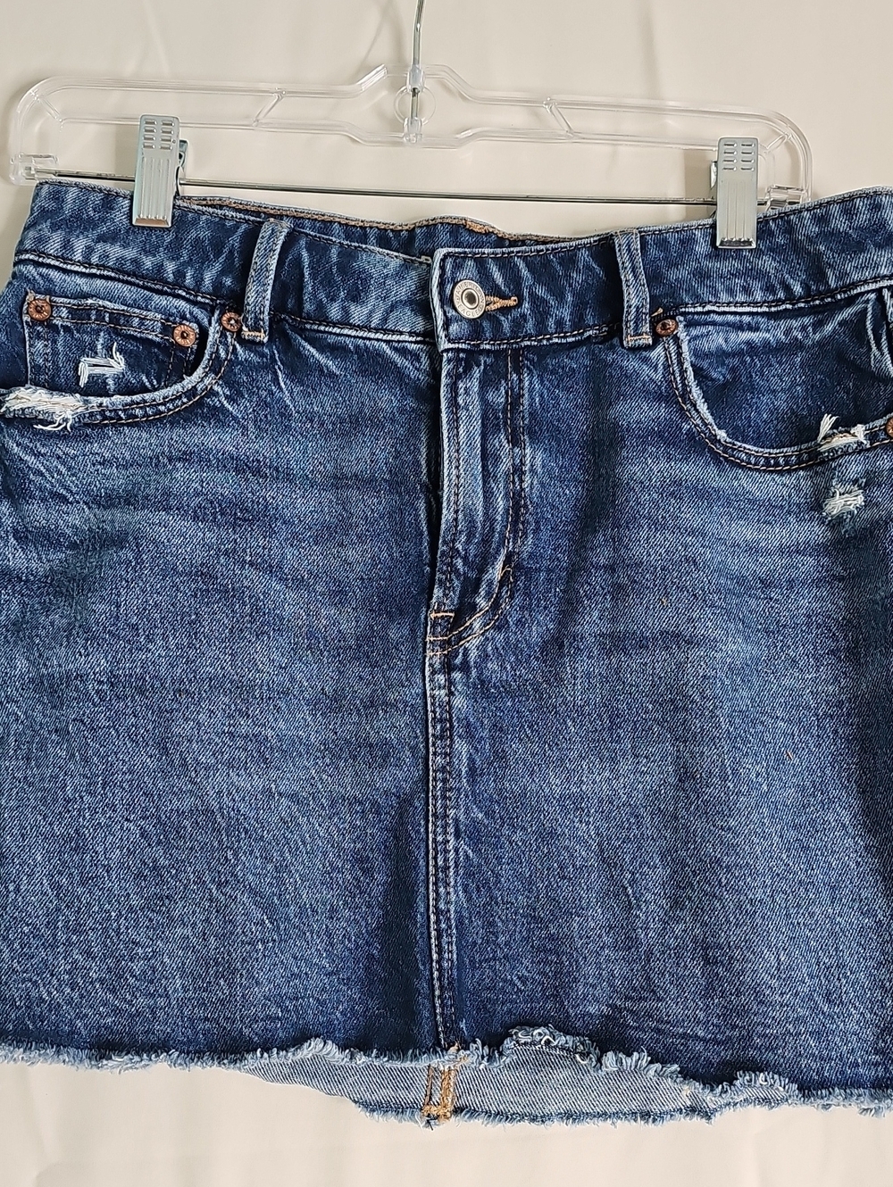American Eagle Outfitters Dark Blue Distressed Denim Mini Skirt - Picture 2 of 6